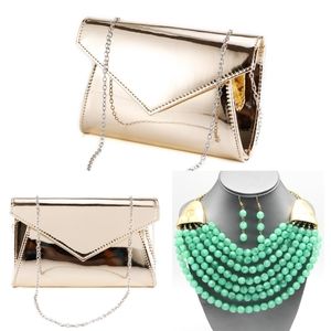 Gold clutch purse necklace jewelry woman accessory